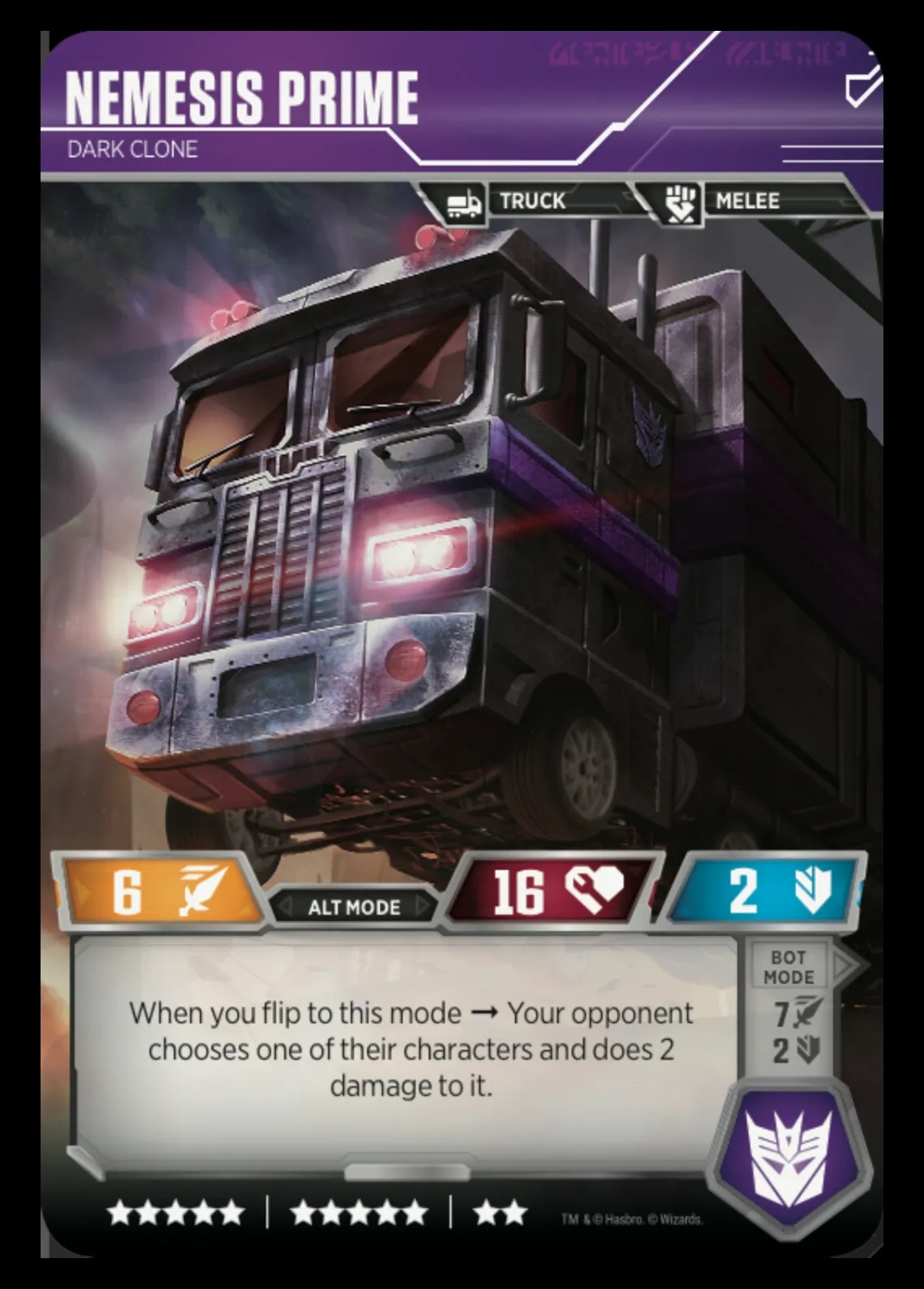 Nemesis Prime // Dark Clone alt mode