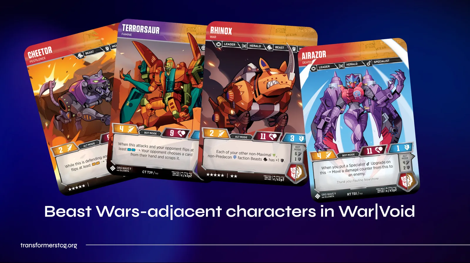 Beast Wars-adjacent characters in War|Void - TFcon LA 2026 Transformers TCG Panel