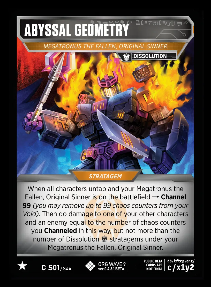 Abyssal Geometry // Megatronus the Fallen, Original Sinner card face