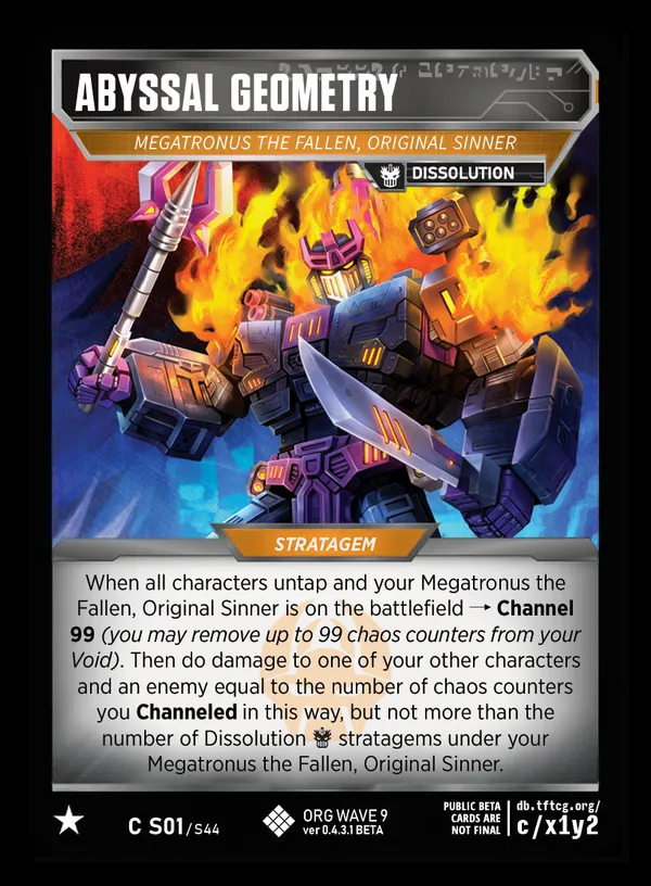 Abyssal Geometry // Megatronus the Fallen, Original Sinner card face