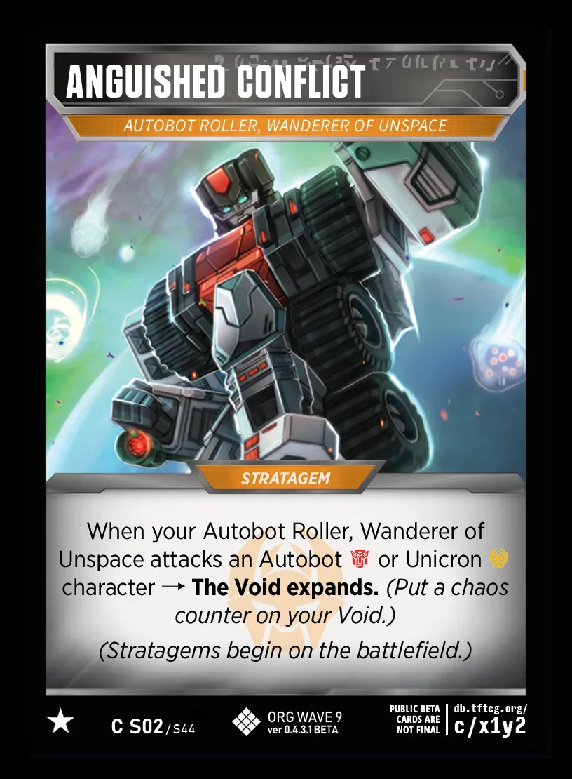 Anguished Conflict // Autobot Roller, Wanderer of Unspace card face
