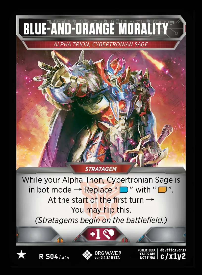 Blue-and-Orange Morality // Alpha Trion, Cybertronian Sage card face