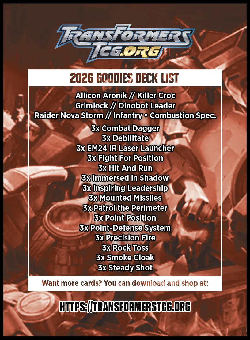 2026 Goodies Starter Deck featuring Grimlock Deck List