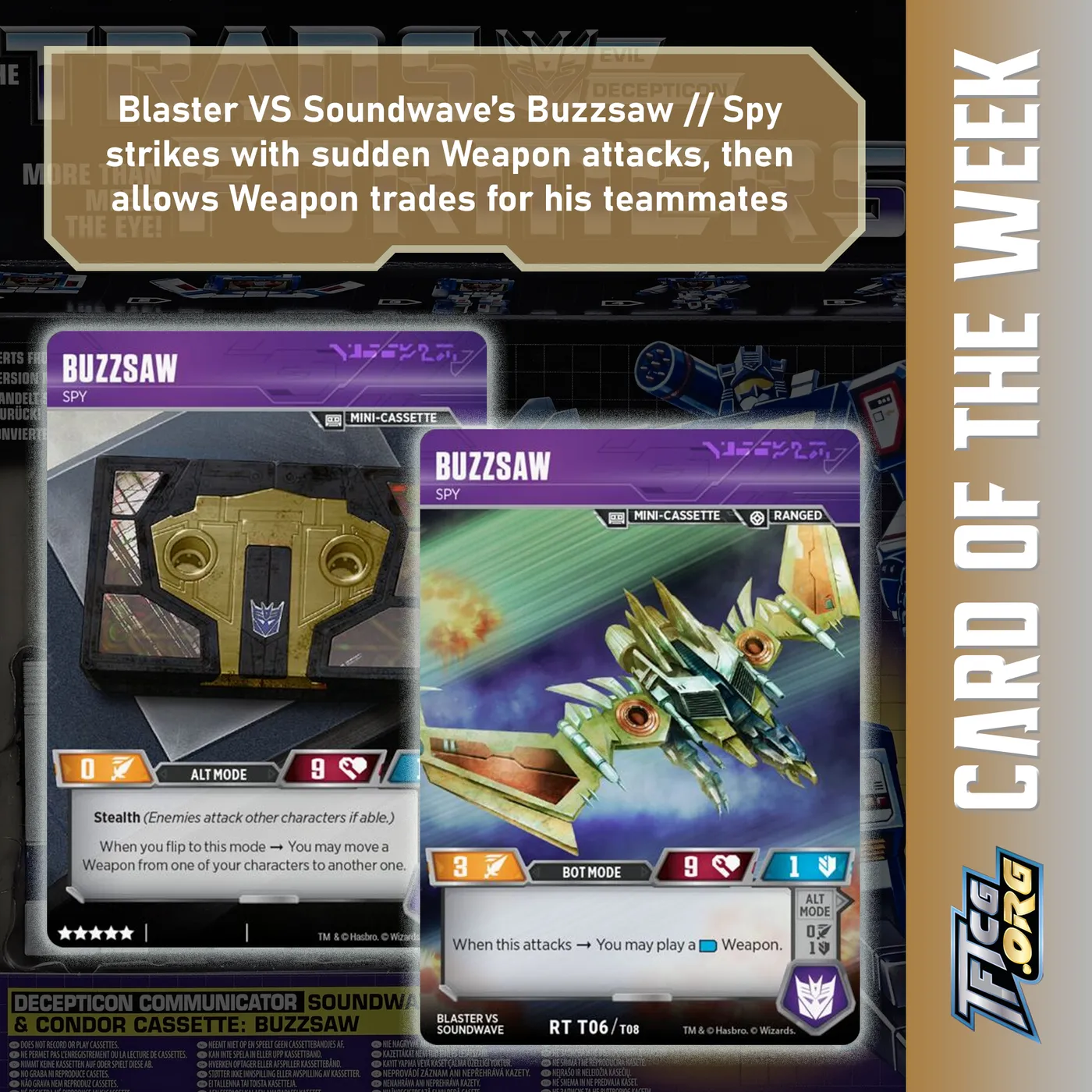 Blaster VS Soundwave's Buzzsaw // Spy strikes with sudden Weapon attacks, then allows Weapon trades for his teammates