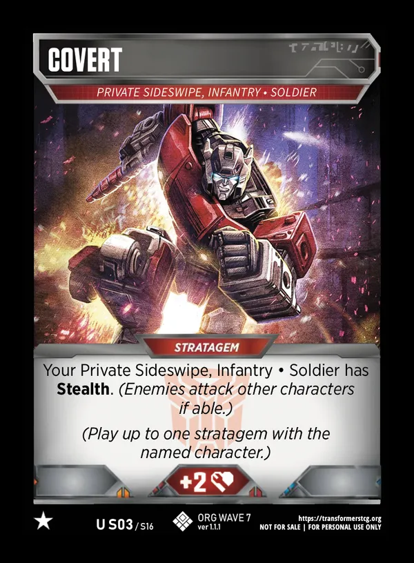 Covert // Private Sideswipe, Infantry • Soldier card face