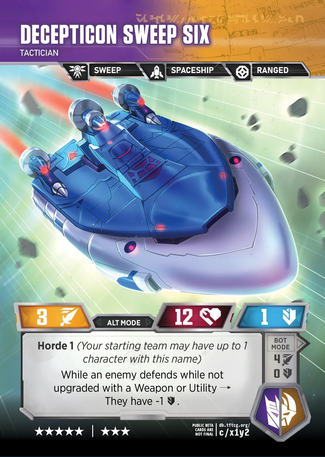 Decepticon Sweep Six // Tactician alt mode