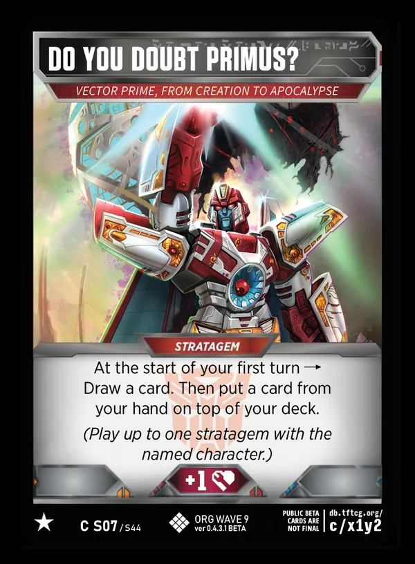 Do You Doubt Primus? // Vector Prime, From Creation to Apocalypse card face