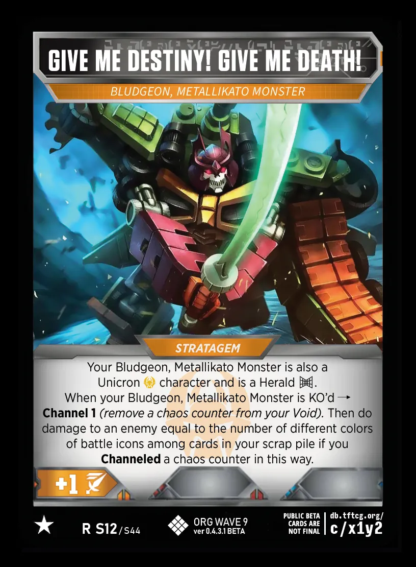 Give Me Destiny! Give Me Death! // Bludgeon, Metallikato Monster card face
