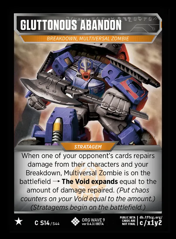 Gluttonous Abandon // Breakdown, Multiversal Zombie card face