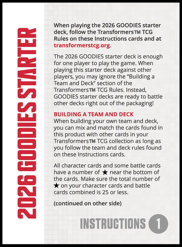 2026 Goodies Starter Deck featuring Grimlock Instructions 1