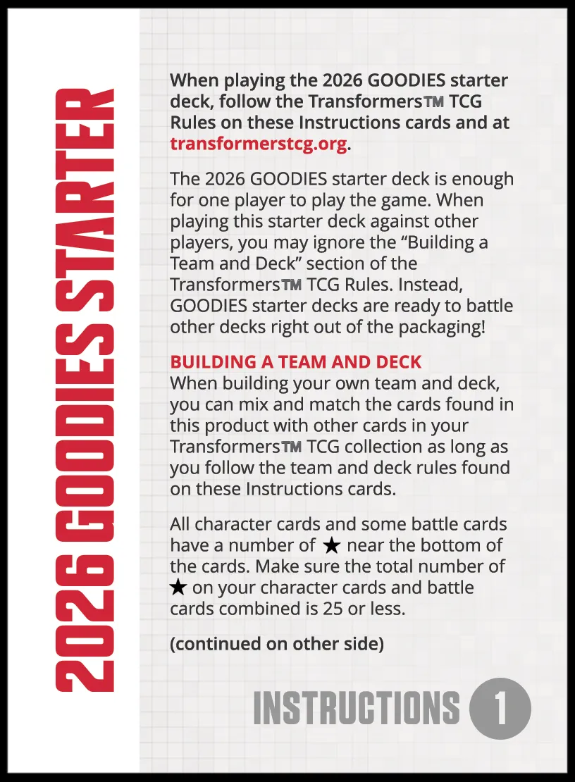 2026 Goodies Starter Deck featuring Grimlock Instructions 1