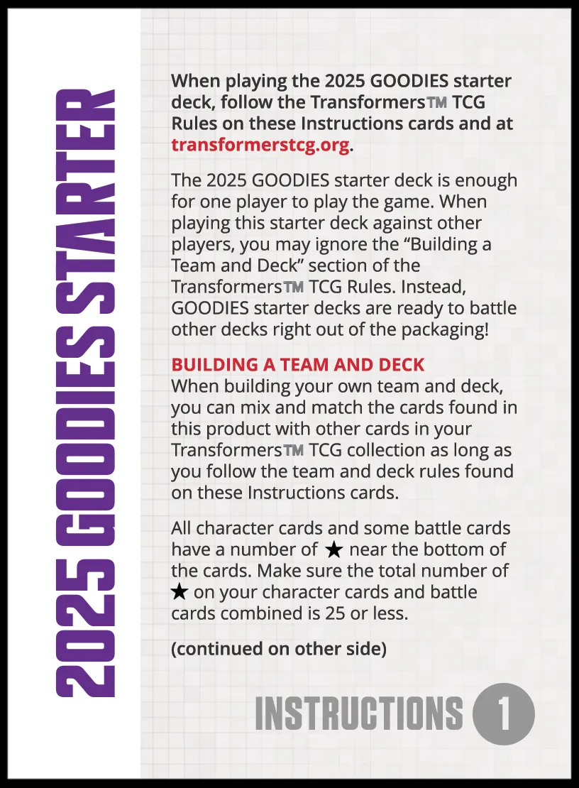 2025 Goodies Starter Deck featuring Bumblebee instructions 1