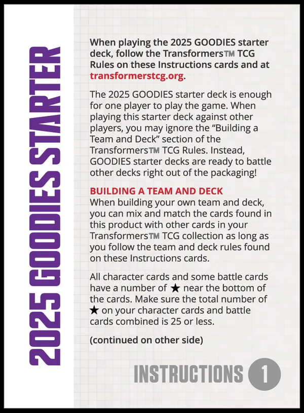 2025 Goodies Starter Deck featuring Bumblebee instructions 1