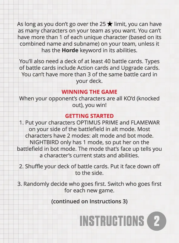 2024 Goodies Starter Deck featuring Optimus Prime instructions 2