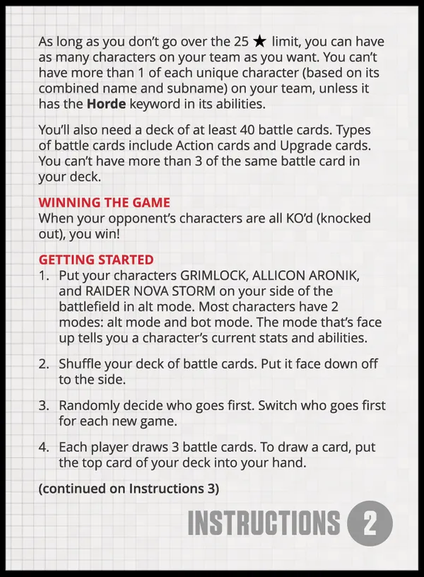 2026 Goodies Starter Deck featuring Grimlock Instructions 2