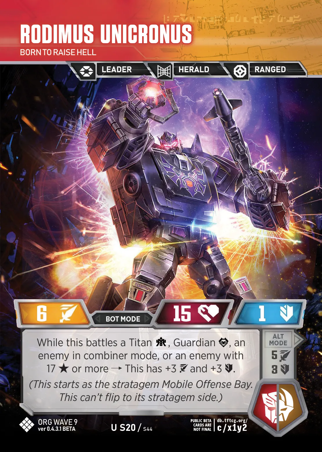 Mobile Offense Bay // Rodimus Cron, Corrupted Cavalier bot mode