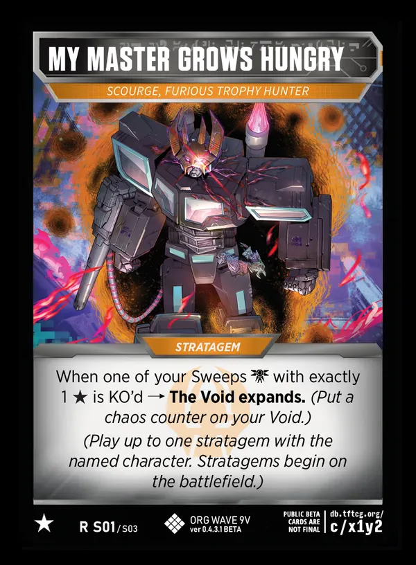 My Master Grows Hungry // Scourge, Furious Trophy Hunter card face
