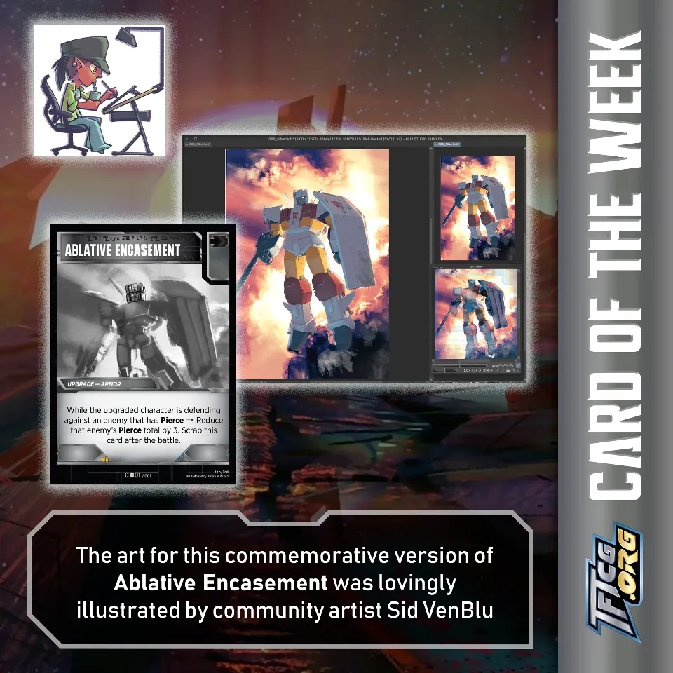 The art for this commemorative version of Ablative Encasement was lovingly illustrated by community artist Sid VenBlu