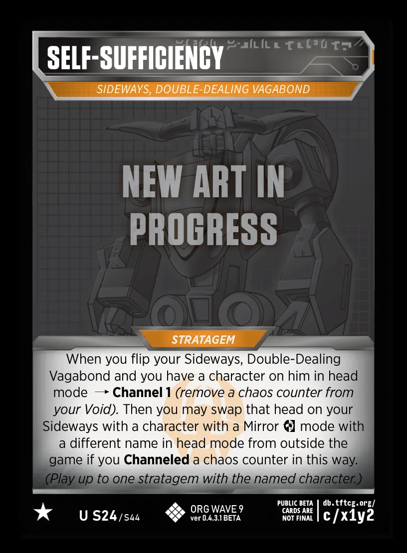 Self-Sufficiency // Sideways, Double-Dealing Vagabond card face