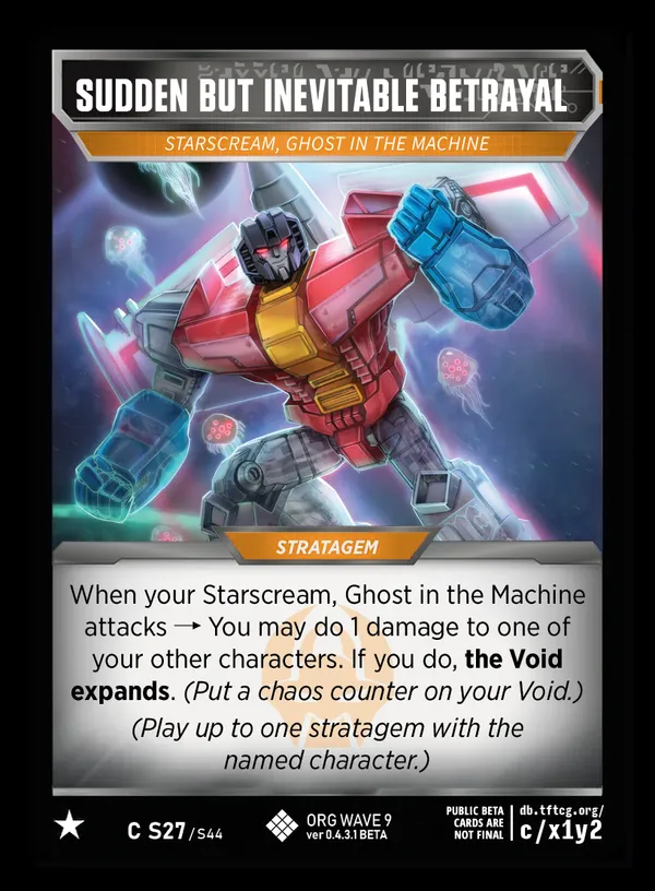 Sudden But Inevitable Betrayal // Starscream, Ghost in the Machine card face