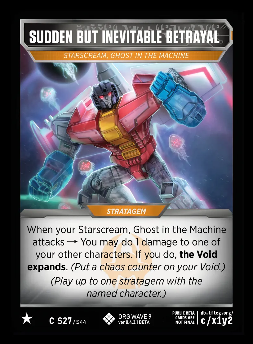 Sudden But Inevitable Betrayal // Starscream, Ghost in the Machine card face
