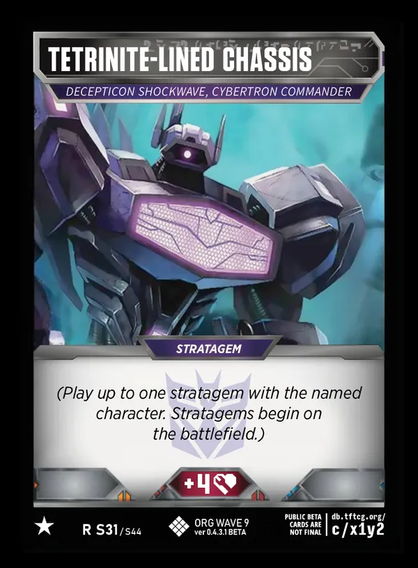 Tetrinite-Lined Chassis // Decepticon Shockwave, Cybertron Commander card face