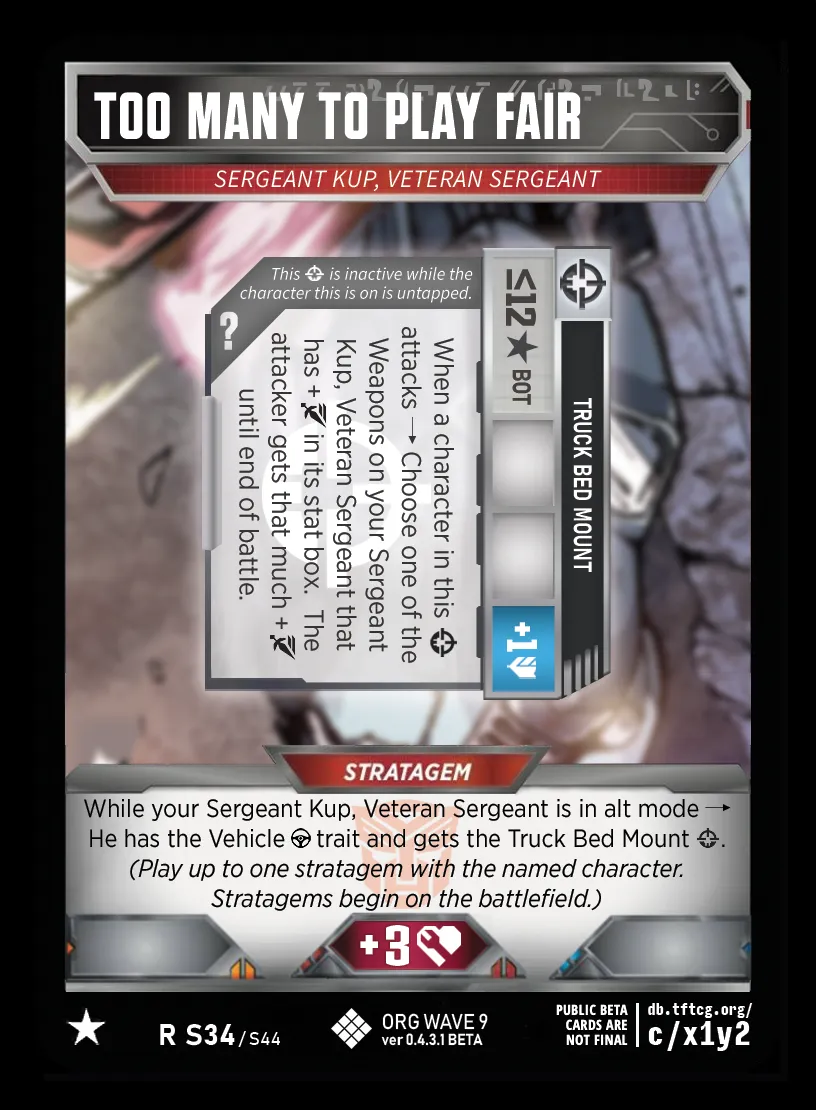 Too Many to Play Fair // Sergeant Kup, Veteran Sergeant card face