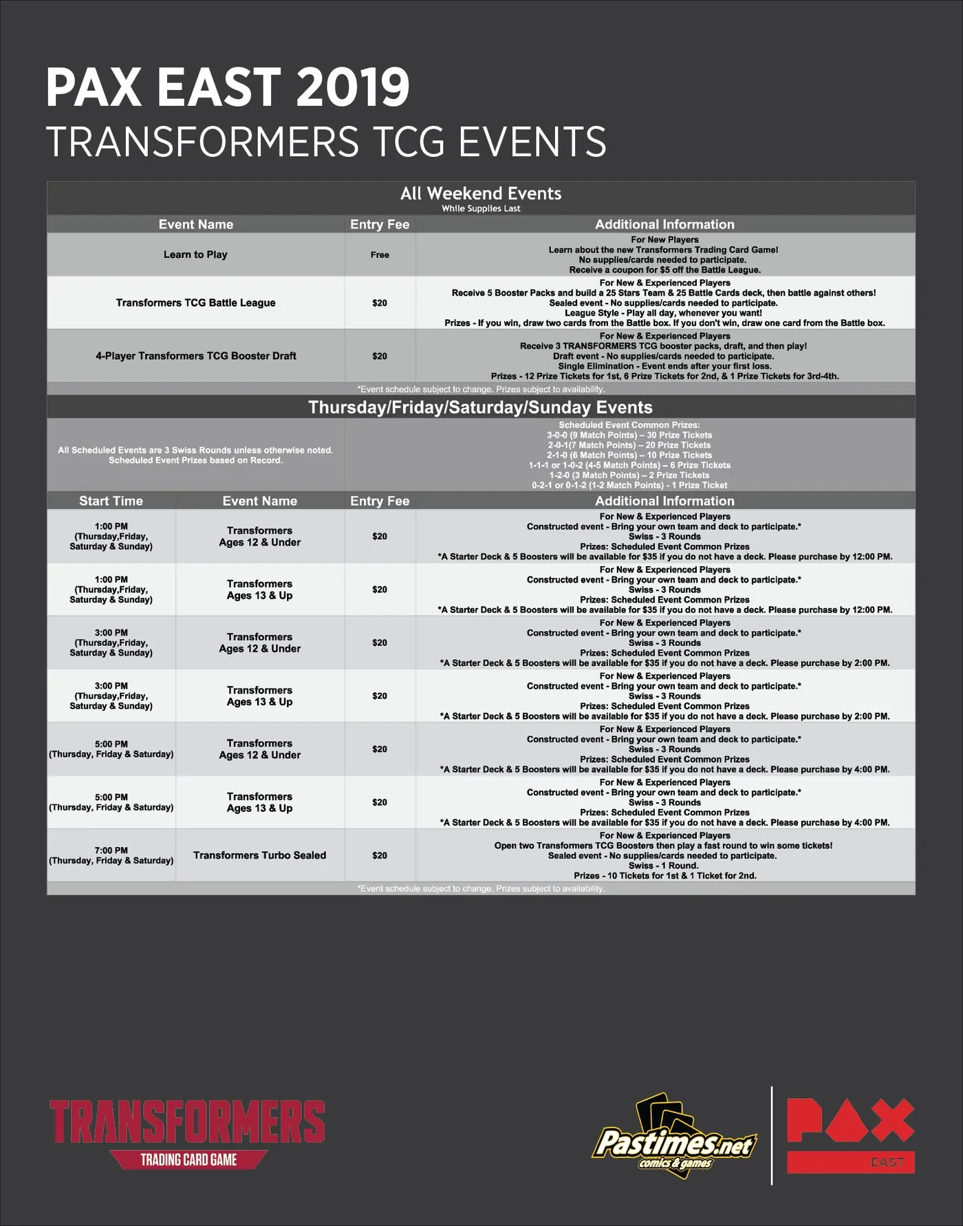 Transformers TCG Events at PAX East 2019