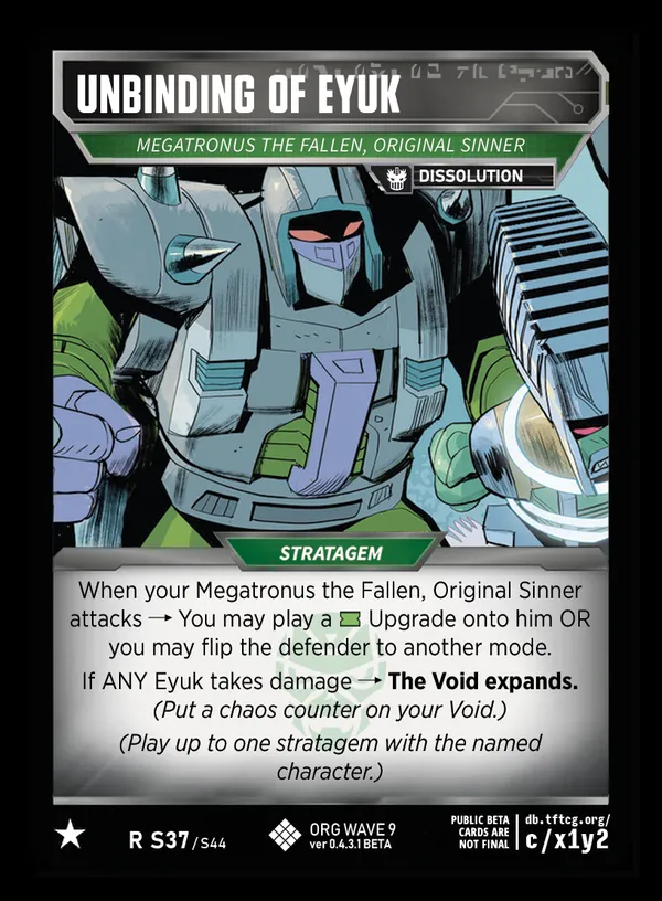 Unbinding of Eyuk // Megatronus the Fallen, Original Sinner card face
