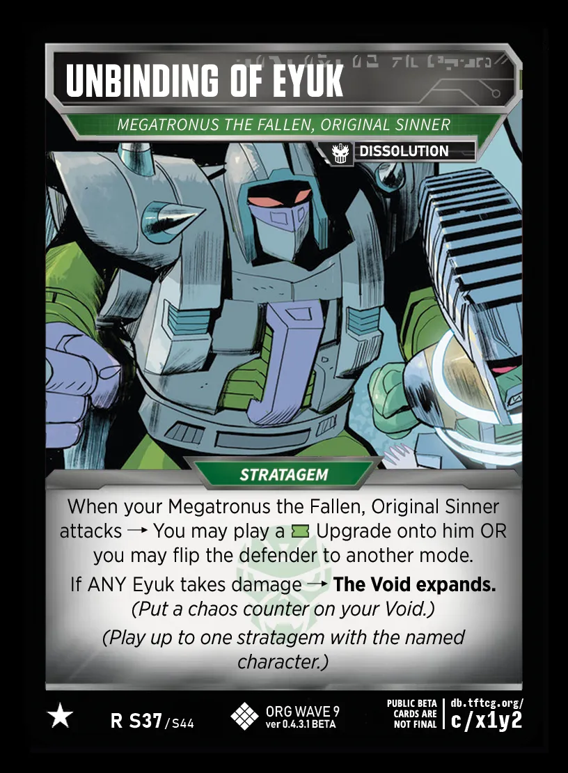 Unbinding of Eyuk // Megatronus the Fallen, Original Sinner card face