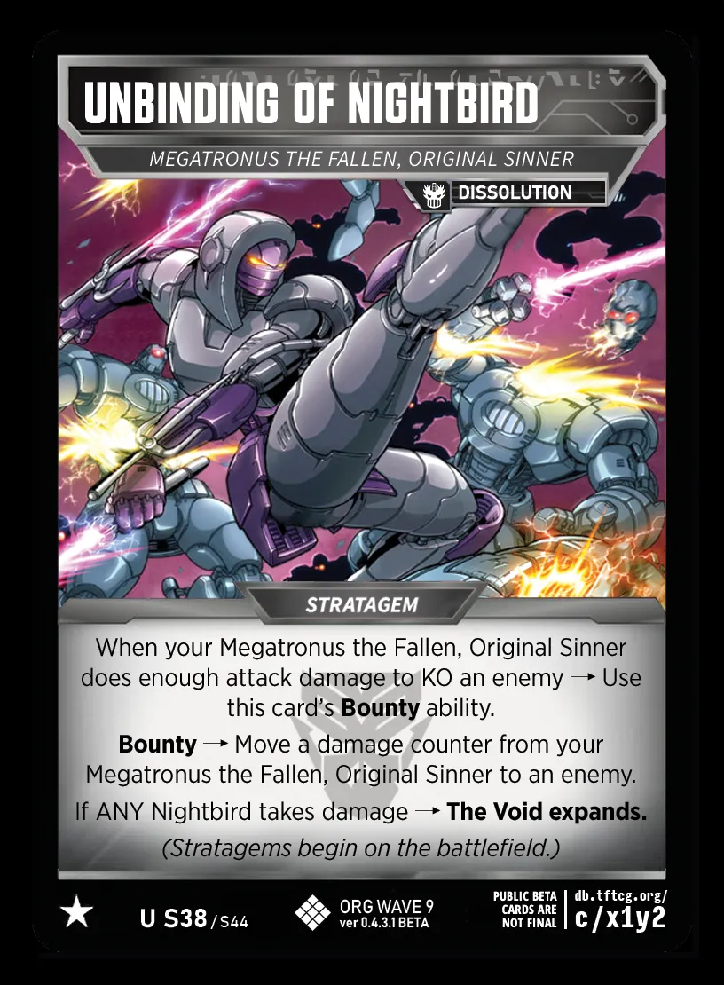Unbinding of Nightbird // Megatronus the Fallen, Original Sinner card face
