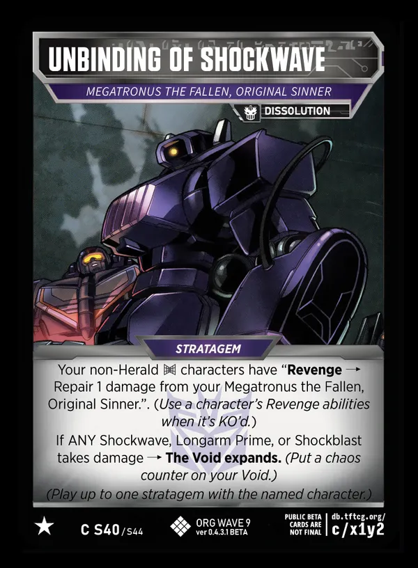 Unbinding of Shockwave // Megatronus the Fallen, Original Sinner card face