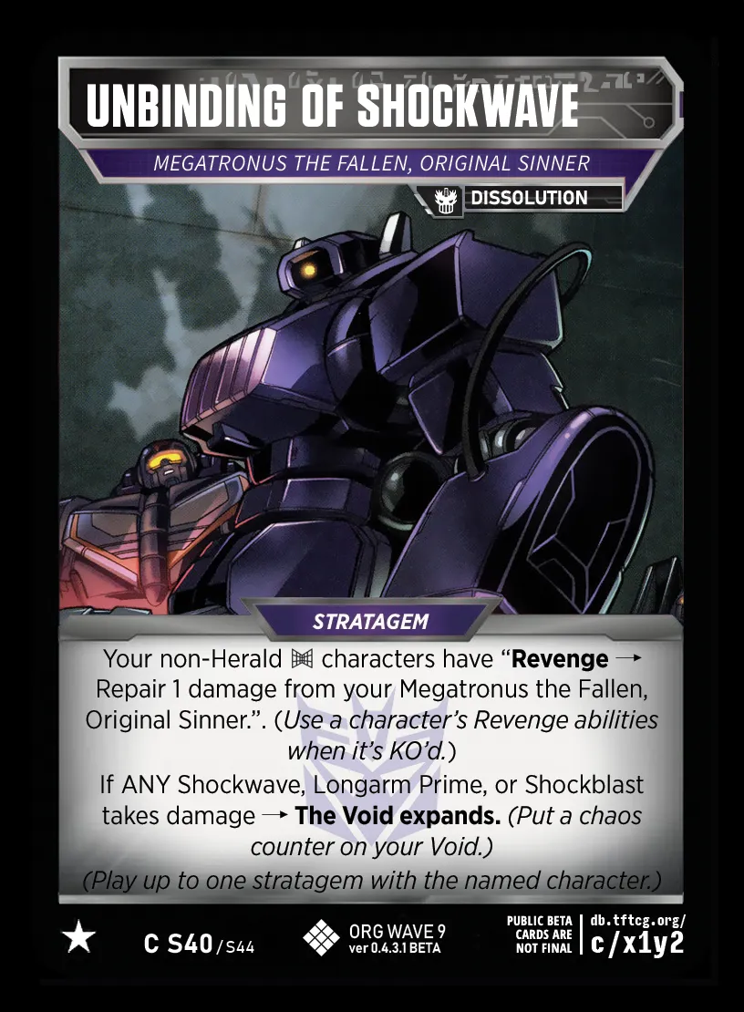 Unbinding of Shockwave // Megatronus the Fallen, Original Sinner card face
