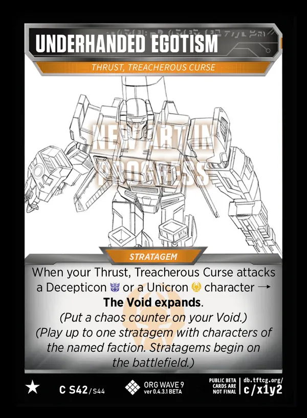 Underhanded Egotism // Thrust, Treacherous Curse card face