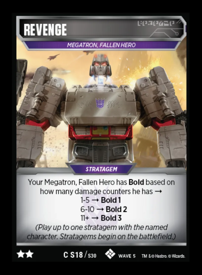 Revenge // Megatron, Fallen Hero card face