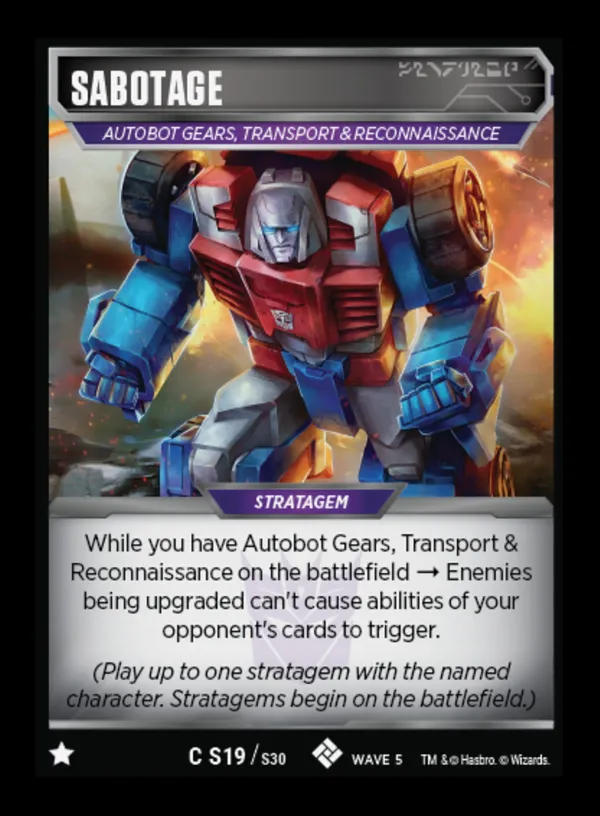 Sabotage // Autobot Gears, Transport & Reconnaissance card face