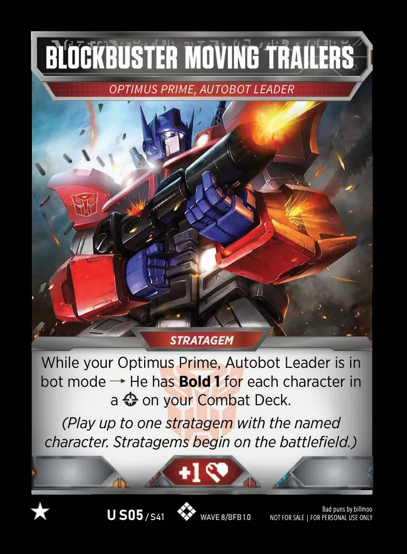 Blockbuster Moving Trailers // Optimus Prime, Autobot Leader card face