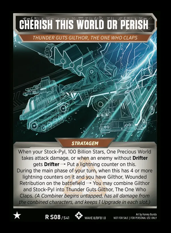 Cherish This World or Perish // Thunder Guts Gilthor, The One Who Claps card face