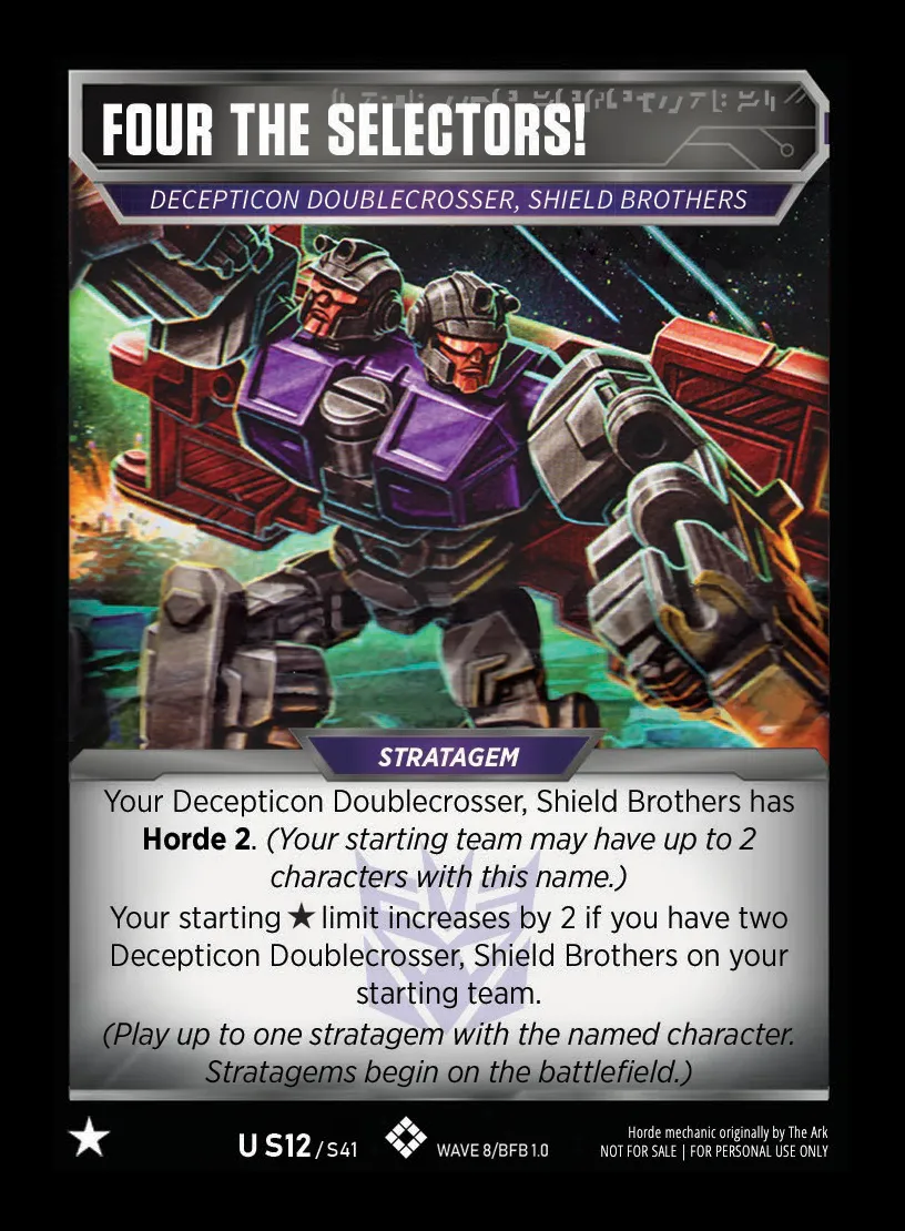 Four the Selectors! // Decepticon Doublecrosser, Shield Brothers card face