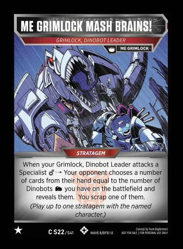 Me Grimlock Mash Brains! // Grimlock, Dinobot Leader card face