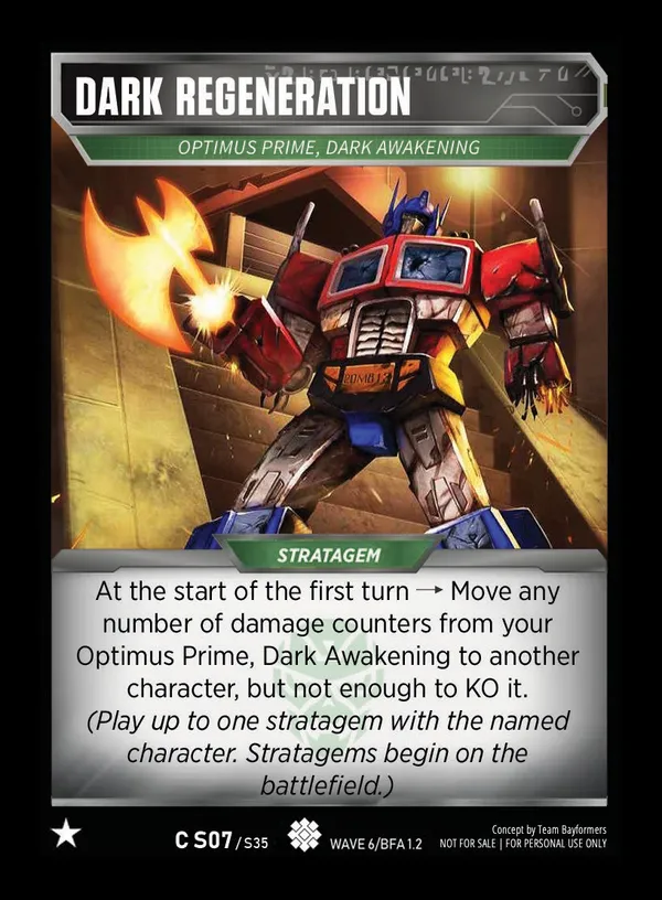 Dark Regeneration // Optimus Prime, Dark Awakening card face