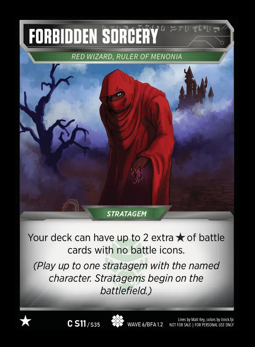 Forbidden Sorcery // Red Wizard, Ruler of Menonia card face