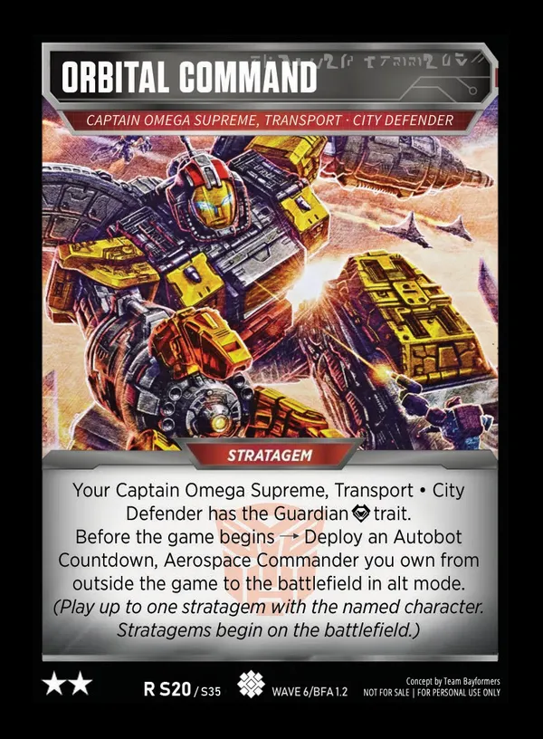Orbital Command // Omega Supreme, Transport • City Defender card face